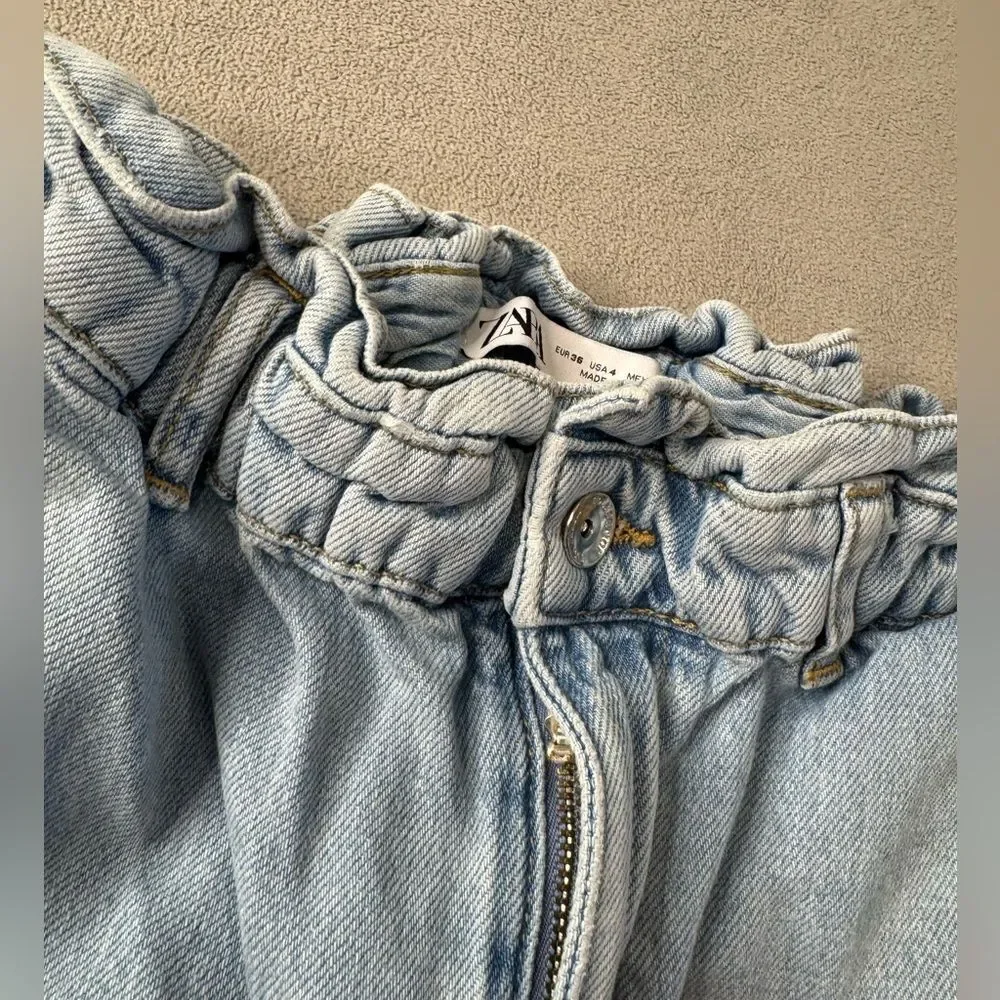 Zara Size 4 Baggy Paperbag Light Wash Jeans Denim Essential Grunge Casual Street - Picture 8 of 16